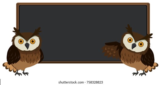 Blackboard with two owls on each sides illustration