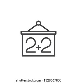 Blackboard and two plus two line icon. linear style sign for mobile concept and web design. 2 plus 2 chalkboard outline vector icon. Symbol, logo illustration. Pixel perfect vector graphics