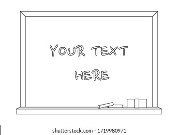 Blackboard vector colorless isolated on white background. Blackboard, chalk, and board eraser vector illustration. Blackboard frame. 
