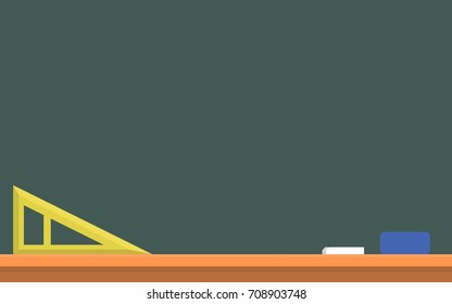 Blackboard vector flat illsutrated, school, chalk, ruler triangular