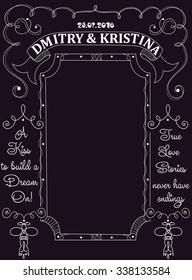 Blackboard with vintage ornament. The background for the wedding photo shoot. Vector illustration 