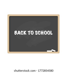 Blackboard with wooden frame and chalk isolated on white background. Vector flat illustration. Template, banner, blank with copy space