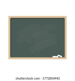 Blackboard with wooden frame and chalk isolated on white background. Vector flat illustration. Template, banner, blank with copy space