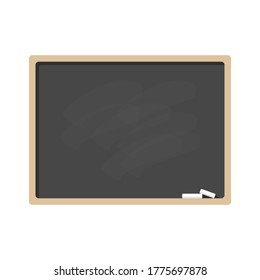 Blackboard with wooden frame and chalk isolated on white background. Vector flat illustration. Template, banner, blank with copy space