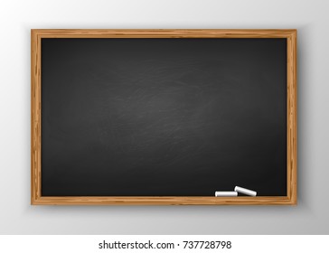 Blackboard with wooden frame, dirty chalkboard.