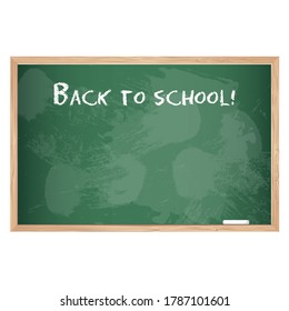 Blackboard with wooden frame, dirty green chalkboard. Vector illustration isolated on white background. For education and school design. Restaurant menu background