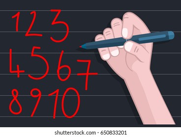 Blackboard Writing Red Numbers Hand Pen