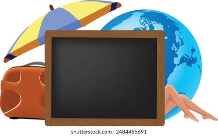 blackboard with written closed for beach holidays umbrella-