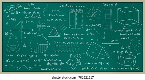 Blackboard Written With Physics And Mathematical Formulas.