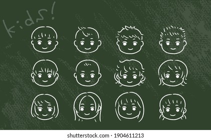 
Blackboard-style child's face set simple touch illustration