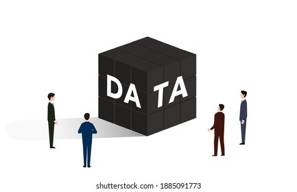 blackbox with letter of DATA,people standing,business scene,vector illustration,white isolated
