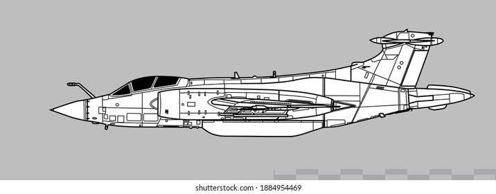 Dibujo vectorial del bombardero táctico. Vista lateral. Imagen para ilustraciones e infografías.