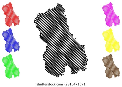 Blackburn with Darwen Borough and Unitary authority area (United Kingdom of Great Britain and Northern Ireland, ceremonial county Lancashire or Lancs, England) map vector illustration, scribble sketch