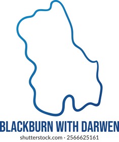 Blackburn with Darwen unitary authority in Lancashire simplified map. Hand drawn abstract line map. Illuminated Blue gradient contour