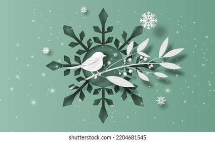 Black-Capped Chickadees resting on a tree branch with a snowflake background.