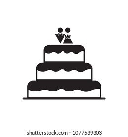 Black.Chocolate cake .Wedding Cake Vector Icon. Flat design