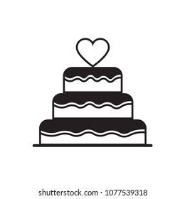 Black.Chocolate cake .Wedding Cake Vector Icon. Flat design