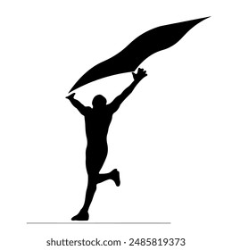 A black-clad athlete running in a minimalist isolated background