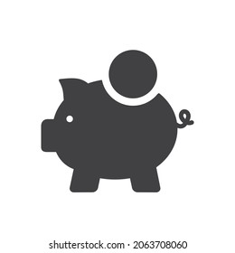 Black-colored cash piggy bank, icon, vector.