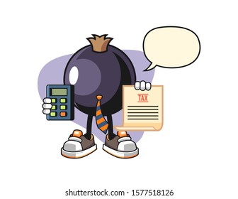 Blackcurrant accountant with speech bubble cartoon. Mascot Character vector.