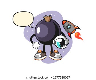 Blackcurrant astronaut with speech bubble cartoon. Mascot Character vector.