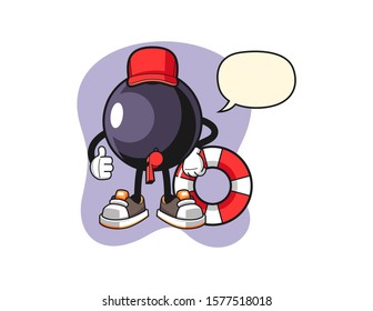 Blackcurrant beach lifeguard with speech bubble cartoon. Mascot Character vector.