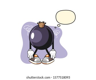 Blackcurrant broken spirit with thought bubble cartoon. Mascot Character vector.
