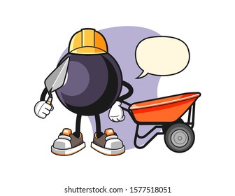 Blackcurrant builder with speech bubble cartoon. Mascot Character vector.