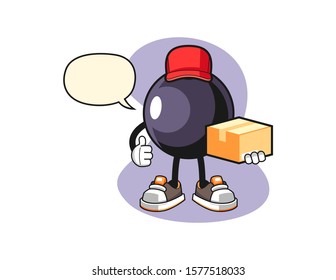 Blackcurrant courier with speech bubble cartoon. Mascot Character vector.