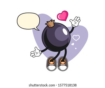 Blackcurrant fall in love with speech bubble cartoon. Mascot Character vector.