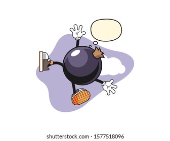 Blackcurrant fall from sky with thought bubble cartoon. Mascot Character vector.