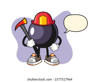 Blackcurrant firefighter with speech bubble cartoon. Mascot Character vector.