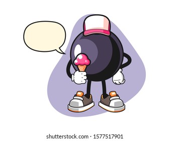 Blackcurrant hold ice cream with speech bubble cartoon. Mascot Character vector.