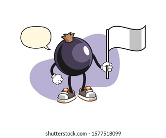 Blackcurrant hold white flag with speech bubble cartoon. Mascot Character vector.