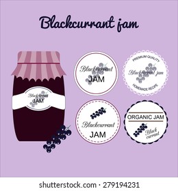 Blackcurrant jam and labels.