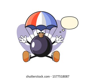 Blackcurrant jumping parachute with thought bubble cartoon. Mascot Character vector.