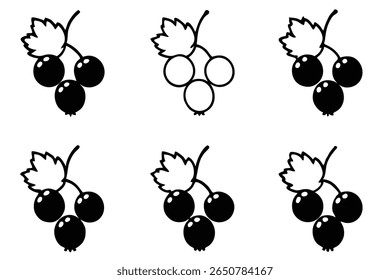 blackcurrant line art outlined fruit design with leaves and branches