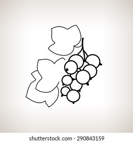 Blackcurrant on a Light Background, Line Style, Black and White Vector Illustration