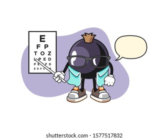 Blackcurrant optician with speech bubble cartoon. Mascot Character vector.