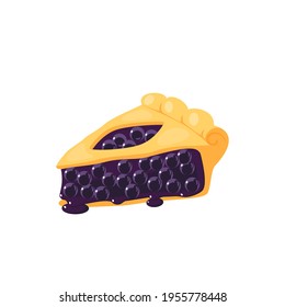 Blackcurrant Pie Slice. Vector Illustration Cartoon Flat Icon Isolated On White Background.