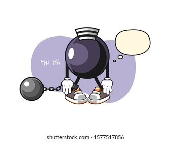 Blackcurrant prisoner with thought bubble cartoon. Mascot Character vector.