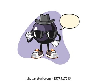 Blackcurrant secret agent with speech bubble cartoon. Mascot Character vector.