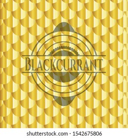 Blackcurrant shiny golden emblem. Scales pattern. Vector Illustration. Detailed.