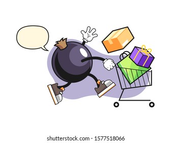 Blackcurrant shopping with speech bubble cartoon. Mascot Character vector.