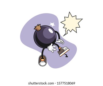 Blackcurrant step on nail with speech bubble cartoon. Mascot Character vector.