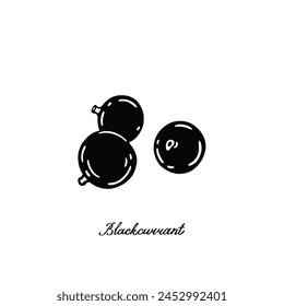 Blackcurrant. Three blck and white berries. Hand-drawn flat image. Vector illustration on a white background.