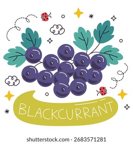 Ilustración vectorial de grosella negra. Diseño minimalista plano. Ilustración editable para el Web, móvil, impresión