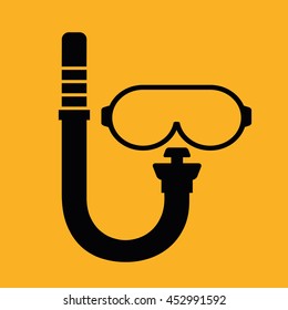 Blacke scuba diving mask icon vector illustration. Yellow background