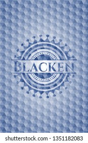 Blacken blue badge with geometric pattern.