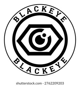 Blackeye logo with eye symbol and text on white background icon
